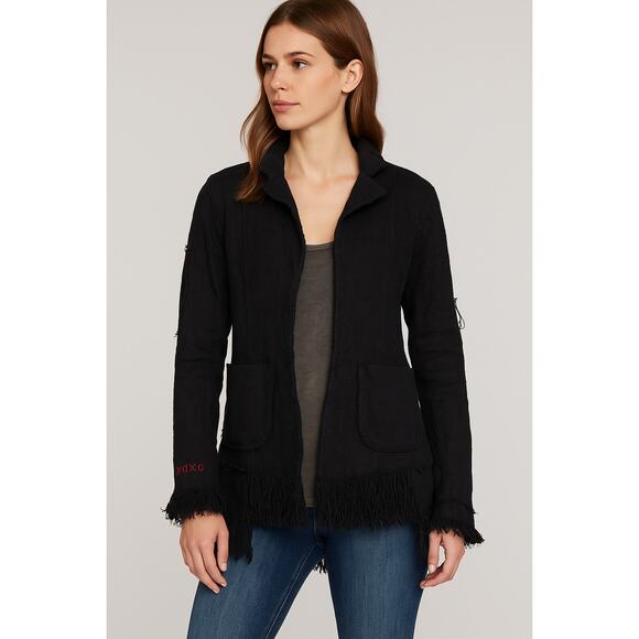 Greg Lauren Thrashed 100% Linen Jacket Distressed Fringe Scarecrow Embroidered - Picture 1 of 9